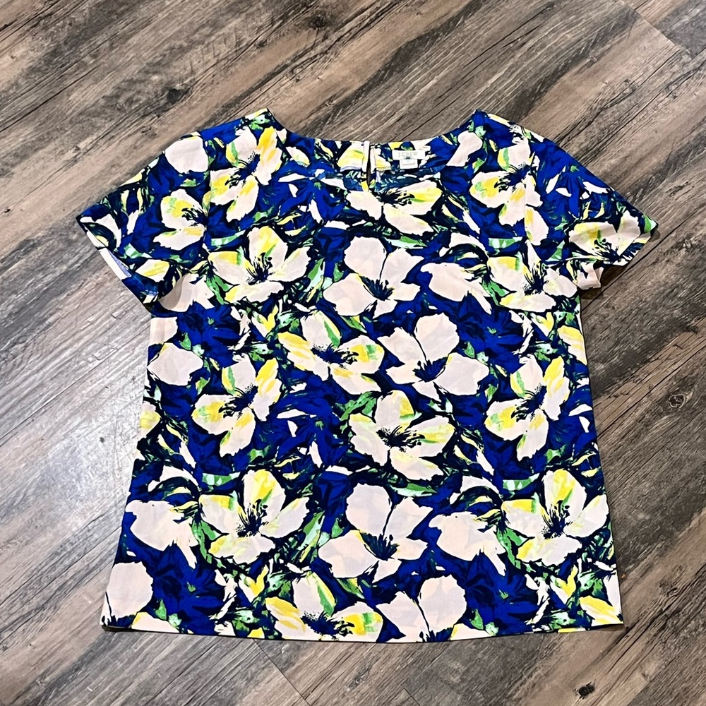 J Crew Tropical Blue Floral‎ Blouse Women- XS